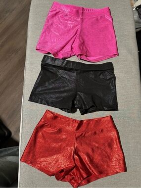 Three KIDS gymnastics Shorts - Pink, Black, Red